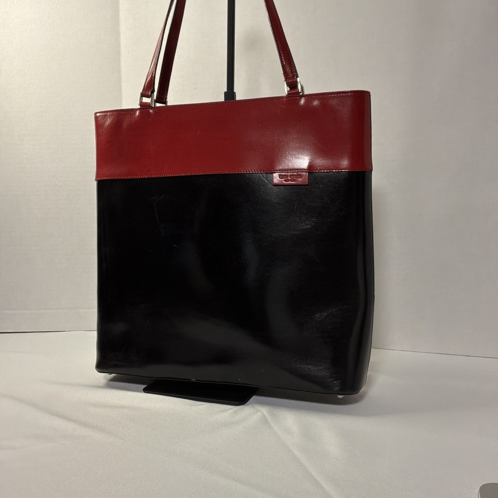 Kate Spade Red Black Colorblock Leather Tote Work Laptop Shoulder Bag Large